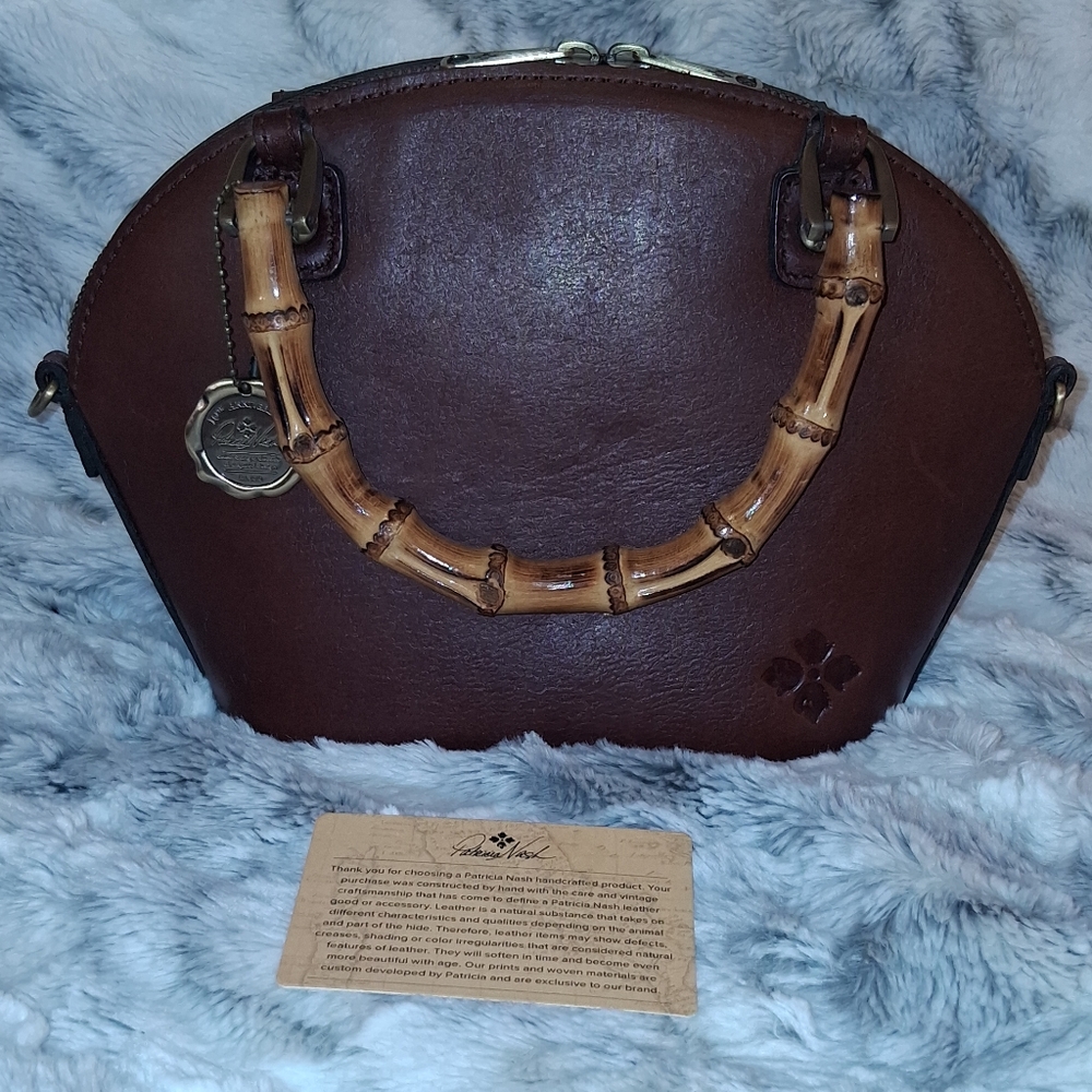 Patricia Nash Brown Leather Bag with Bamboo Handle